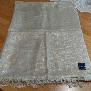 Aqua brand gold fringed scarf 80 inches x 28”
